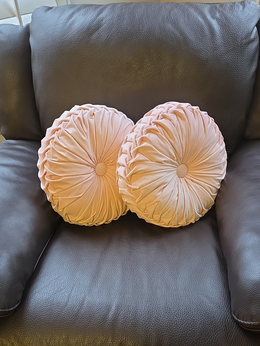 Round Pink Velvet Decorative Throw Pillow - Soft Rosette Accent
